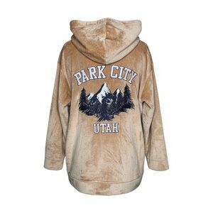 Mighty Fine S (OVS) Soft Park City Utah Plush Teddy Full Zip Hoodie Embroidered
